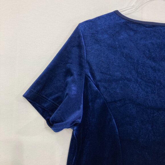 Dress.com size 16 Blue Velvet Ruched Bow Tie Front Side Slit Maxi Dress Y2K - Picture 9 of 10